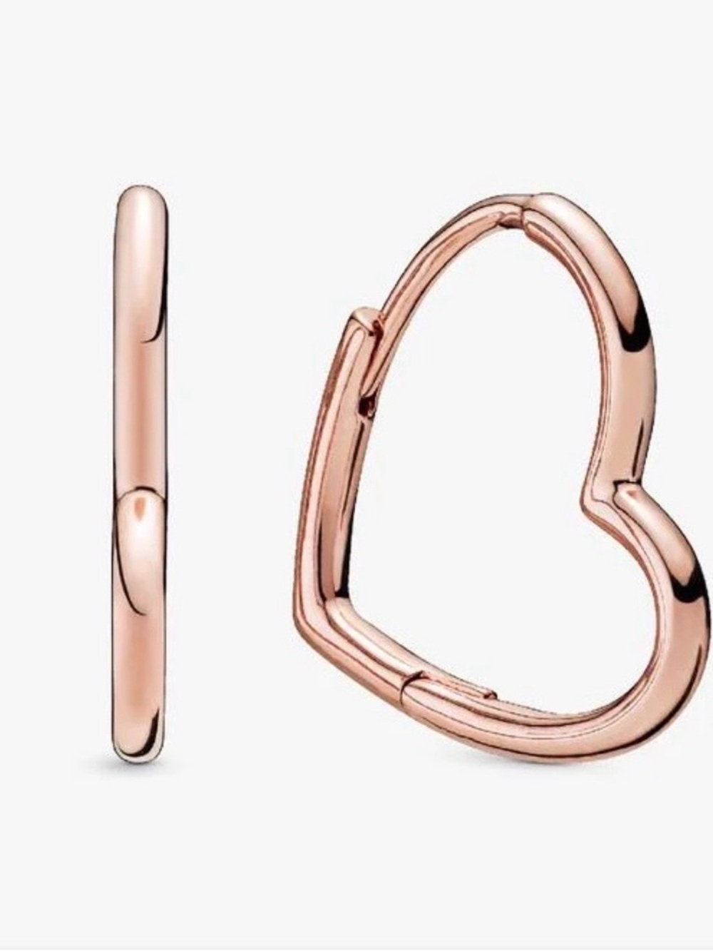 Pandora Rose Gold Asymetrical Heart Hoop Earrings - Women Jewelry